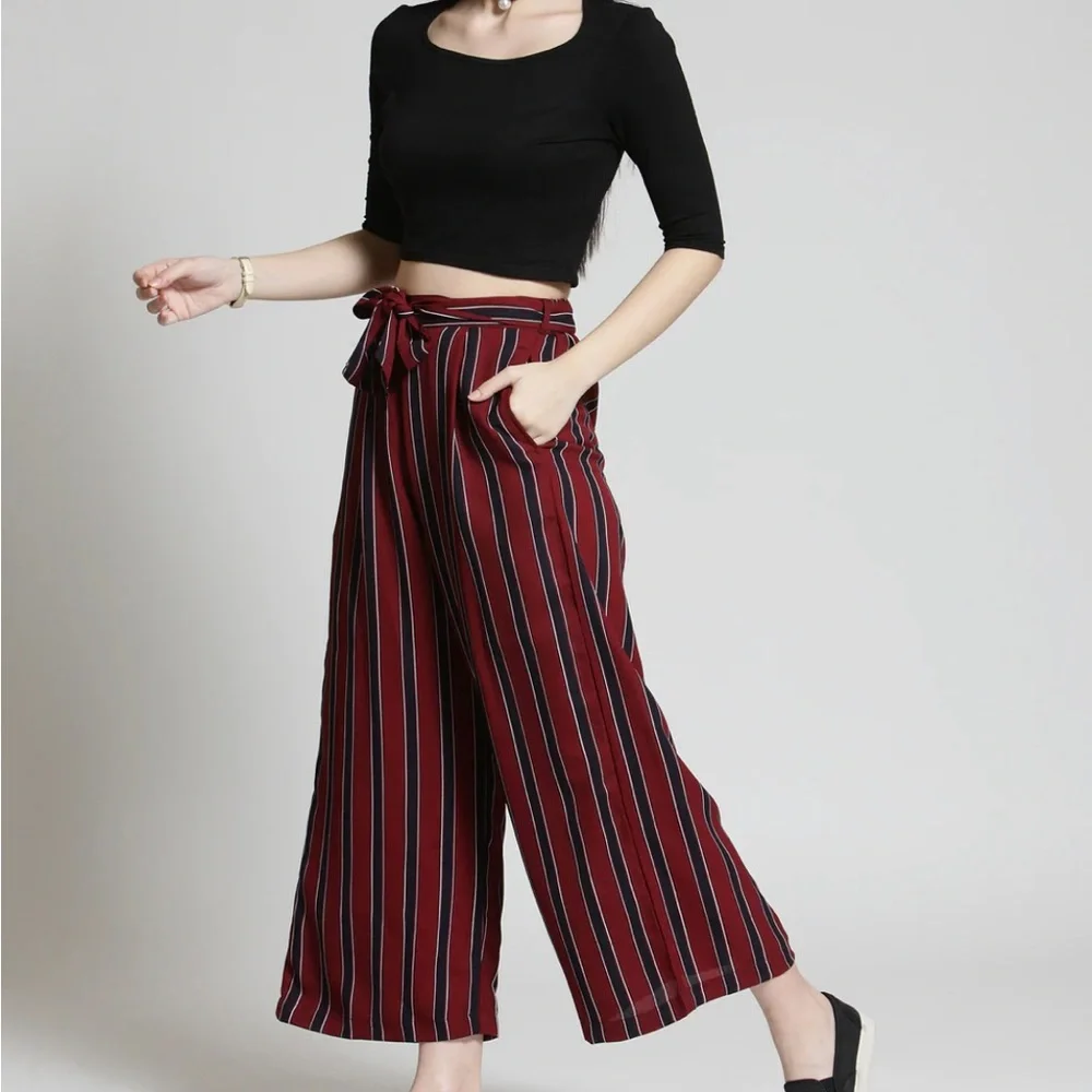 Maroon flared palazzo pants - Picture 1 of 10